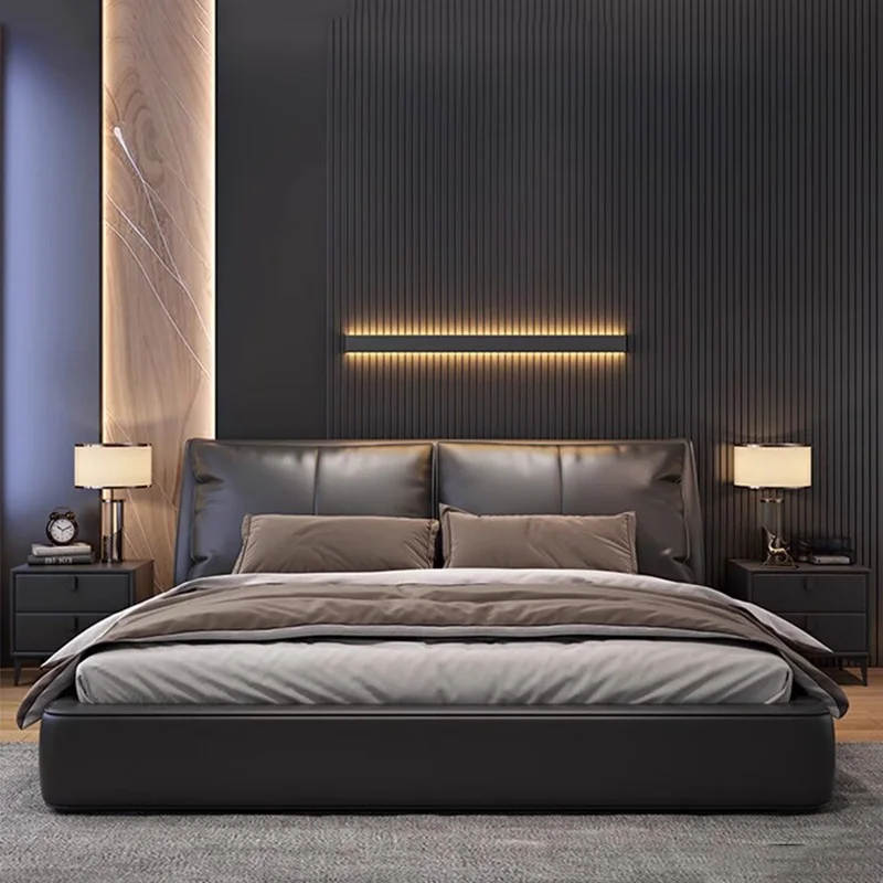 

Minimalist Double Bed Aesthetic Unique Black Lounge Couple Bed Europian Luxury Camas De Matrimonio Dormitorio Nordic Furniture