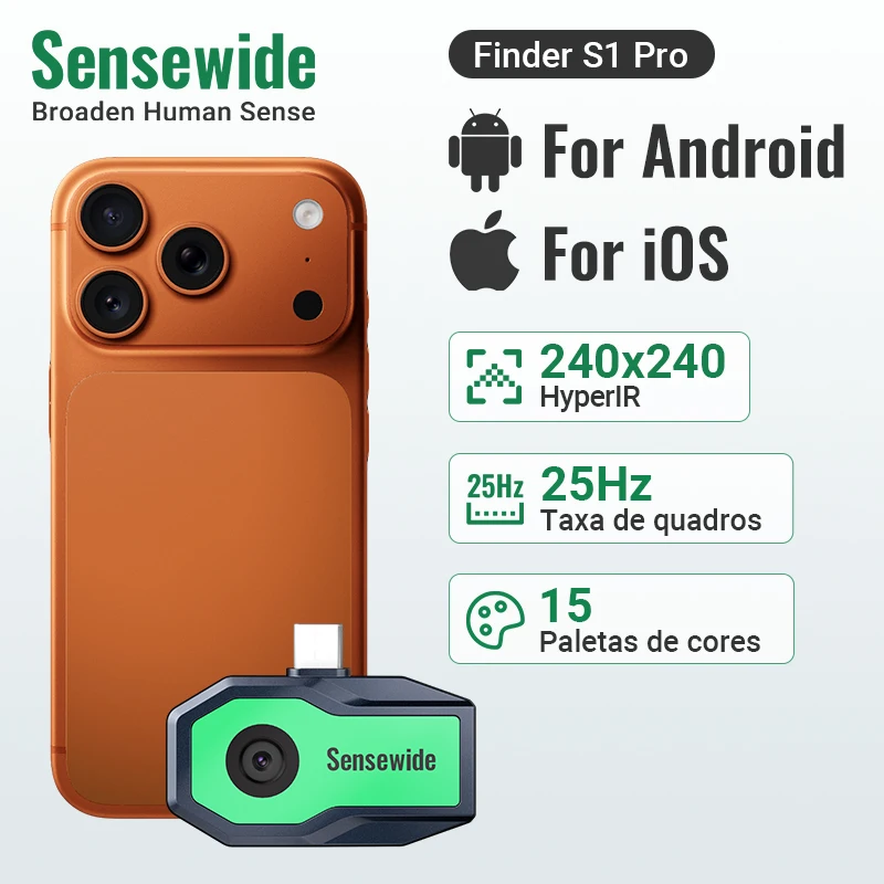 Sensewide Finder S1 PRO Câmera Térmica 240x240 HyperIR para Android & iPhone, 25Hz Imager Térmico para Construção, HVAC, Reparo Automotivo