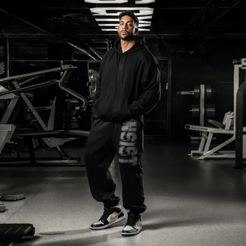 Bdpowerup herfst- en winterfleece verdikte joggingbroek Amerikaanse bedrukte sportbroek heren los