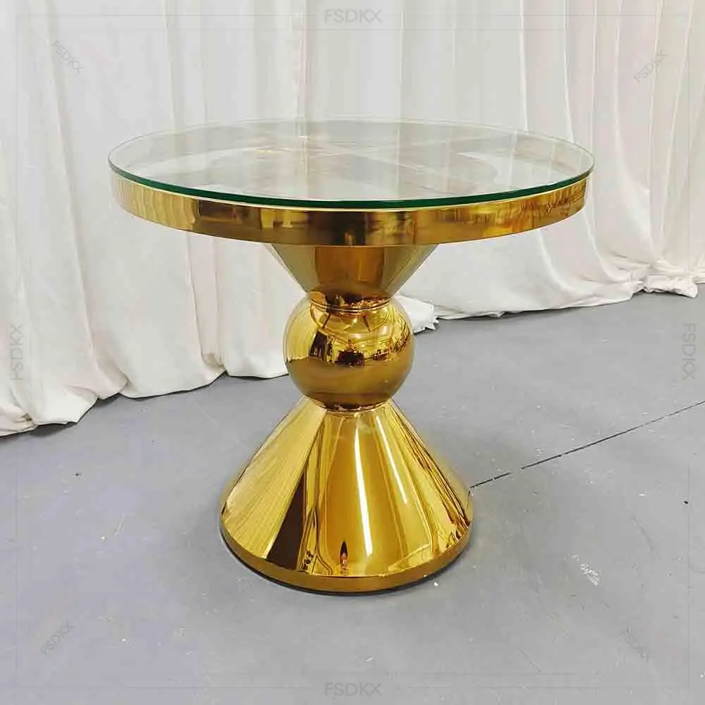 

FSDKX Gorgeous Wedding Furniture Golden Base Cake Table Round Table with Black Glass Top for Banquet Hall