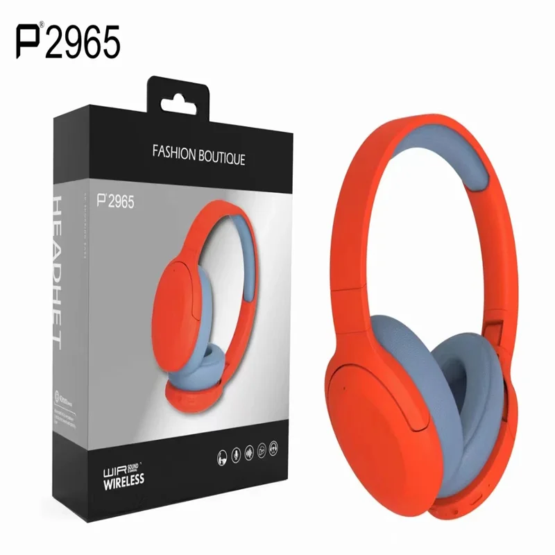 New P2965 Bluetooth earphones with heavy bass, stereo sound, card insertion, strong battery life, and head mounted headphones