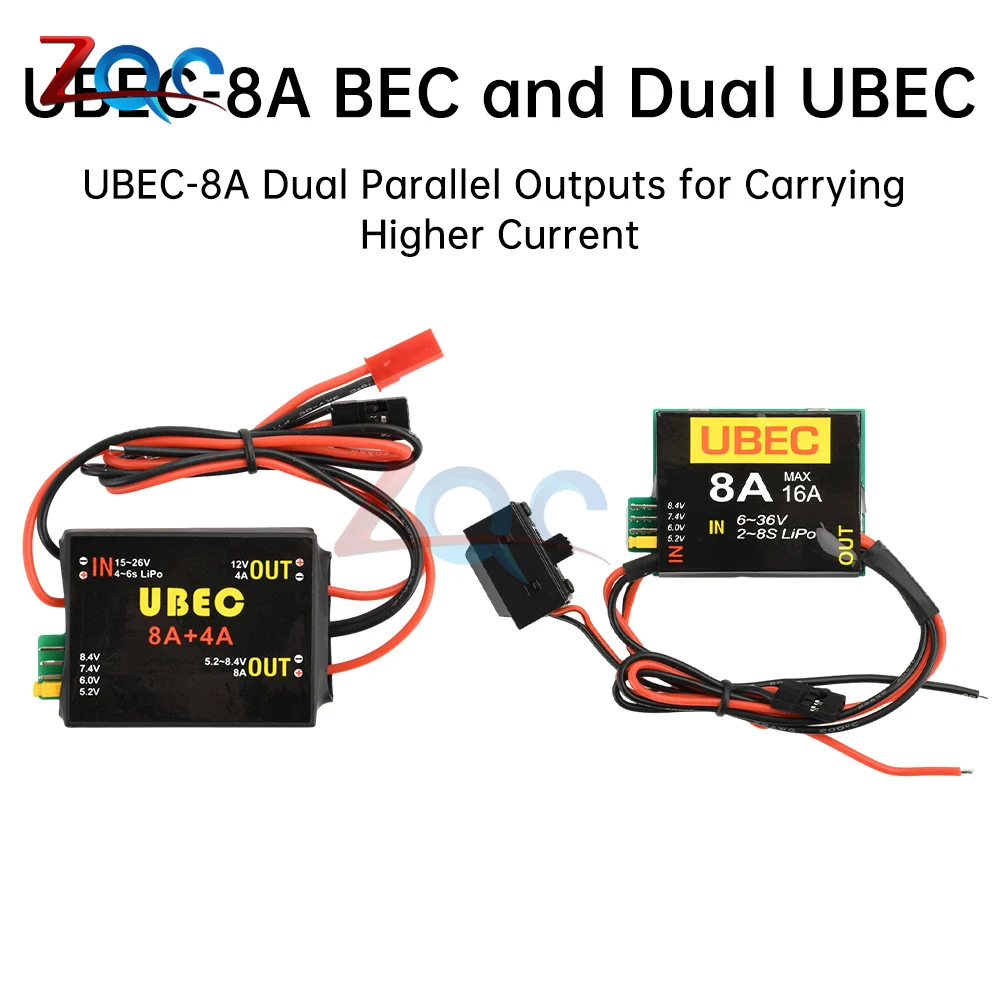 6-36V to 5.2/7.4/8.4 UBEC-8A BEC& Dual UBEC Adjustable Servo Standalone Power Supply RC Automotive Fixed Wing Aircraft Robot Arm