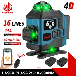 ONEVAN 16 Lines 4D Laser Level Green Line Self-Leveling 360 Horizontal & Vertical Powerful Laser Level Green Beam Laser Level