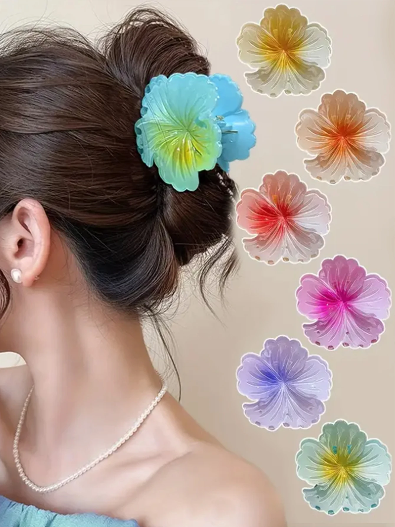 

3pcs women's multi-color gradient curling large hair clip, fresh and casual daily hair styling and shaping hair accessory