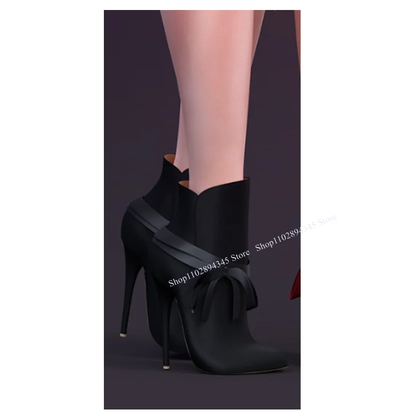 

Black Bow Knot Mid Calf Boots Pointed Toe Thin High Heel Fashionable Sexy Cool Western Winter Woman Shoes Zapatilla Mujer