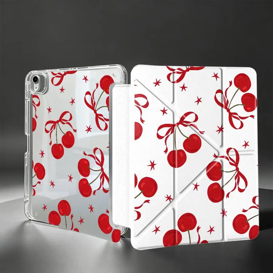 Tablet Case For Samsung Galaxy Tab S9 Plus A11 S8 S7 FE A8 S10 Lite A9 Plus With Pen Slot Cover Red Lovely Cherry