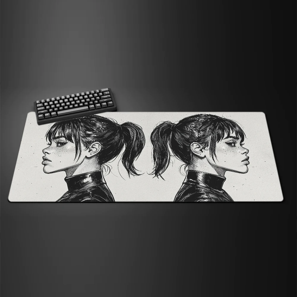 Cool Girls Sketch Art Mouse Pad Large Computer Office Game Table Mats XXL Rubber Anti-slip PC Gaming Keyboard Mat Long Desk Pads