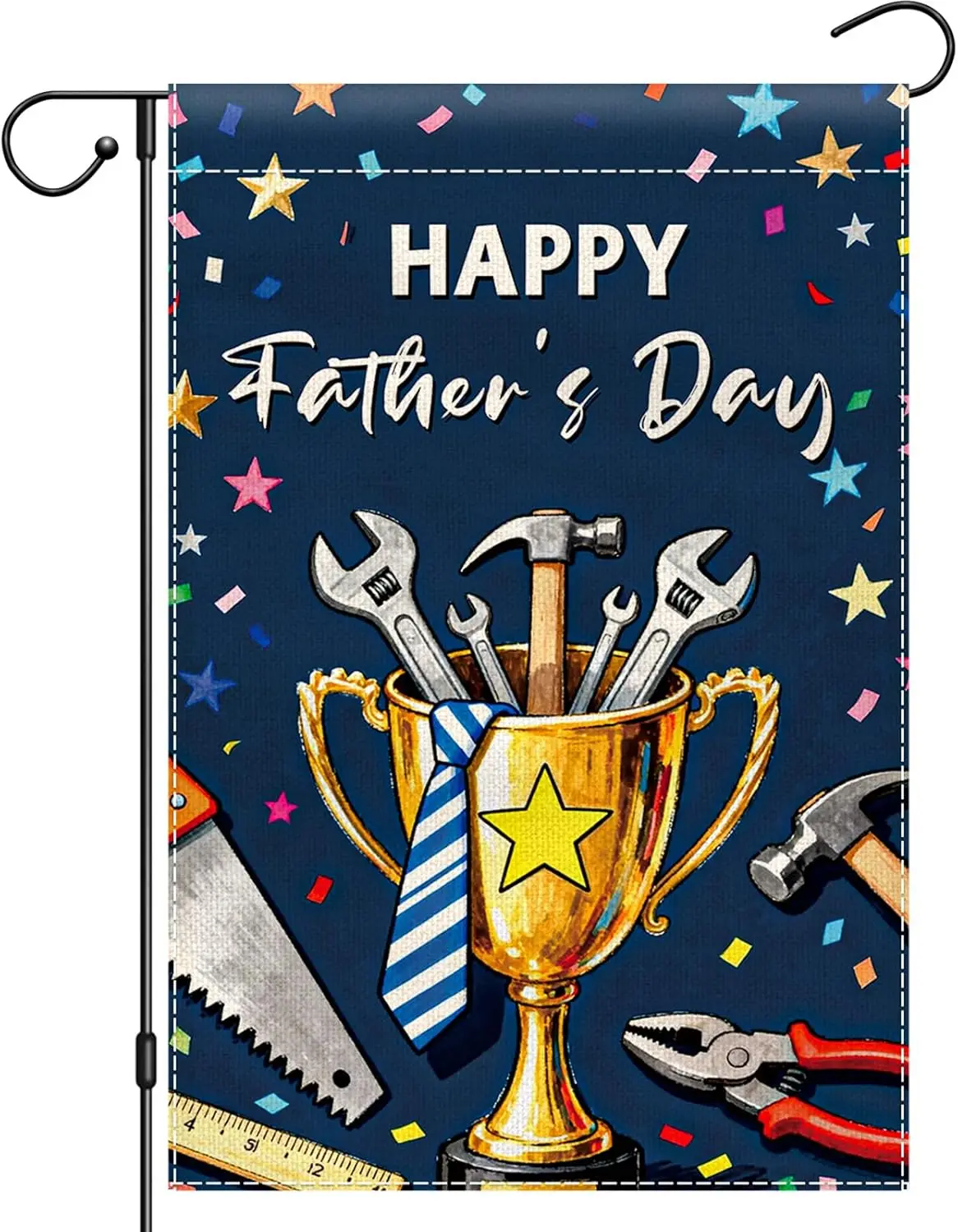 Happy Father's Day Garden Flag 12x18 Inch Double Sided, Welcome Tool Trophy Dad Day Yard Flag for Outside, Small Burlap  ZZM