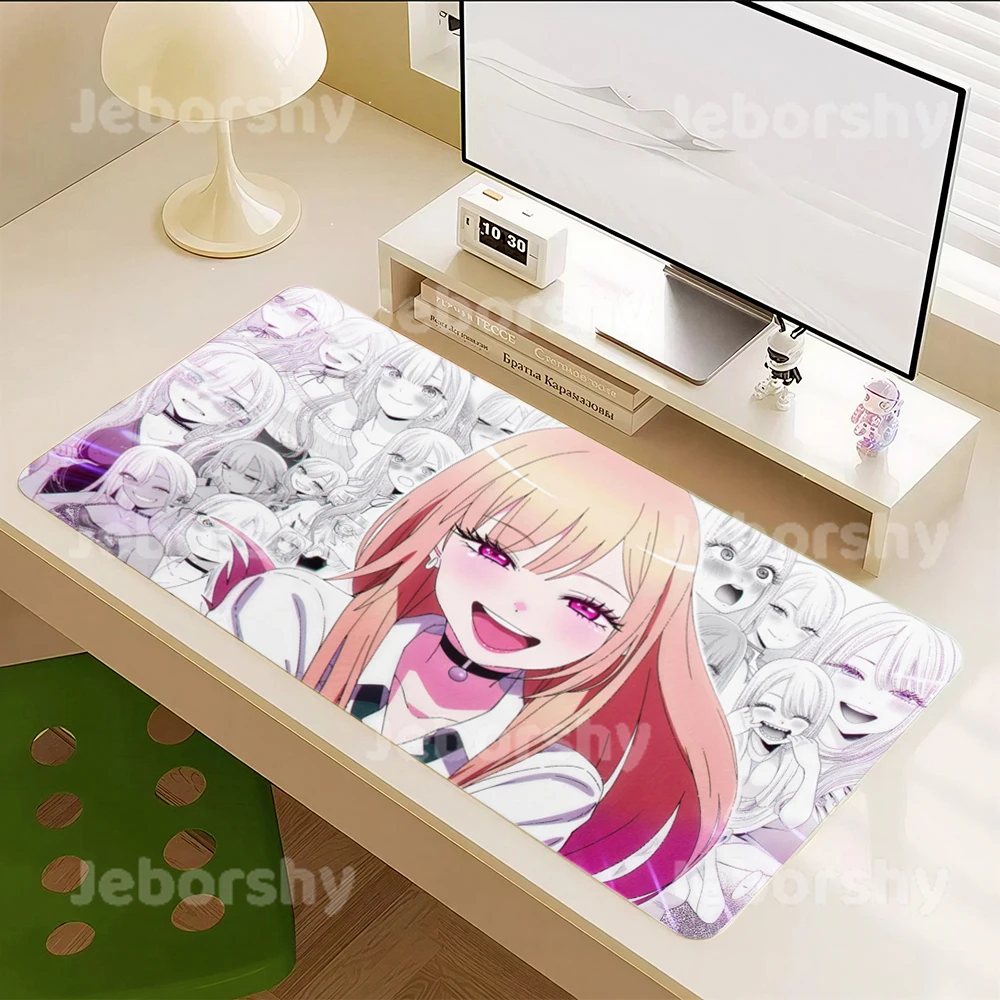 

Extended Gaming Desk Mat, Non-Slip Keyboard Pad for Home Lovely Long Pink Hair Anime Girl Marin Manga Collage Large Mouse Pad