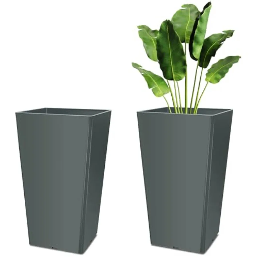 

Набор из 2 больших конических кашпо для улицы и дома, высокие, из полимерной смолы, с дренажными отверстиями, современные, для входной двери, патио, заднего двора