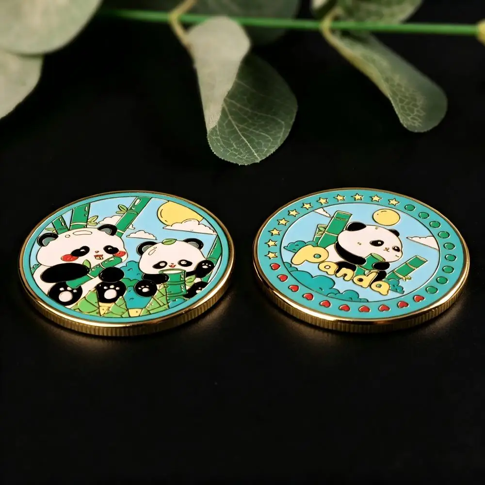 Hot Gold Panda Eating Bamboo Commemorative Medal Panda Badges Kids Mini Gifts Christmas Presents Collectible Decor Ornaments