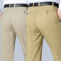 YYQWSJ-Pantalones finos de algodón para hombre, pantalón grueso de marca de moda, pantalones Cargo inteligentes informales, pantalones de traje gris caqui sólido, verano y otoño