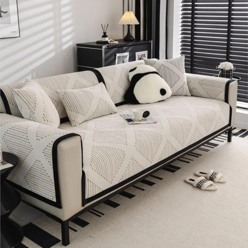 housses de canapé 2024 Autumn Home Chenille Striped Slipcover Funda Sofa Mat Non-slip White Sofa Cushion Couch Sofa Covers Mat