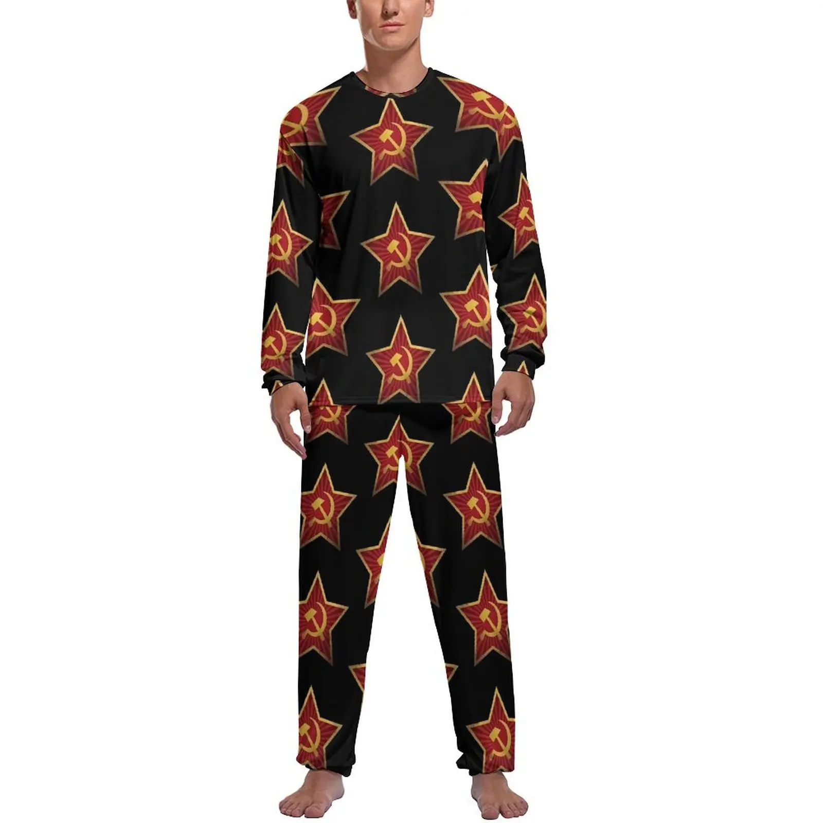 CCCT Soviet Red Star Pajamas Spring Two Piece  Warm Pajama Sets Male Long Sleeve Casual Pattern Sleepwear