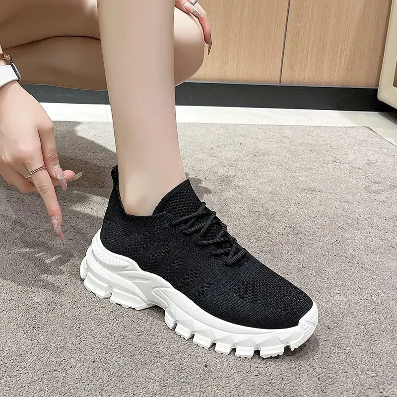 

Women Sports Shoes 2025 Summer New Arrival Knitted Mesh Breathable Non Slip Casual Dad Shoes Korean Style Versatile