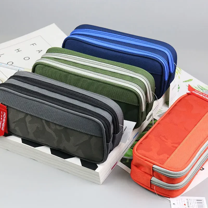 Double Zipper Camouflage Canvas Pencil Case Boys Pencil Bag School Stationery Bag Student Pen Case School Supplies Storage Bags image 2