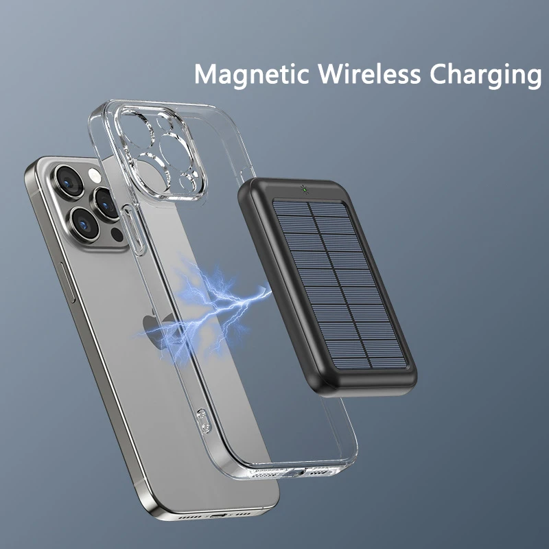 

10000mAh Solar Power Bank Magnetic Wireless Charger Powerbank For iPhone 15 14 13 Mini Portable Induction Charger Spare Battery