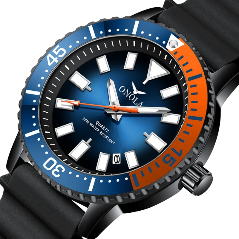 Quartz Watch for Man with Sunon Quartz Movement 42mm Diameter 12mm Thickness 5 o'clock Position Calendar Luminous Hands 3ATM