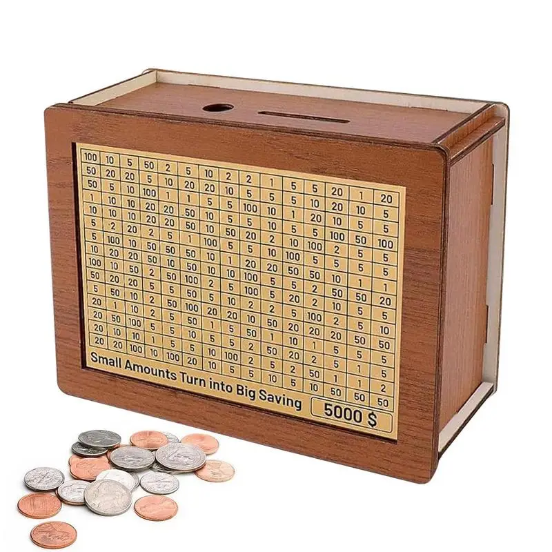 Hucha de madera para ahorro de dinero, caja de dinero reutilizable con contador, con portería y números, para niños y adultos