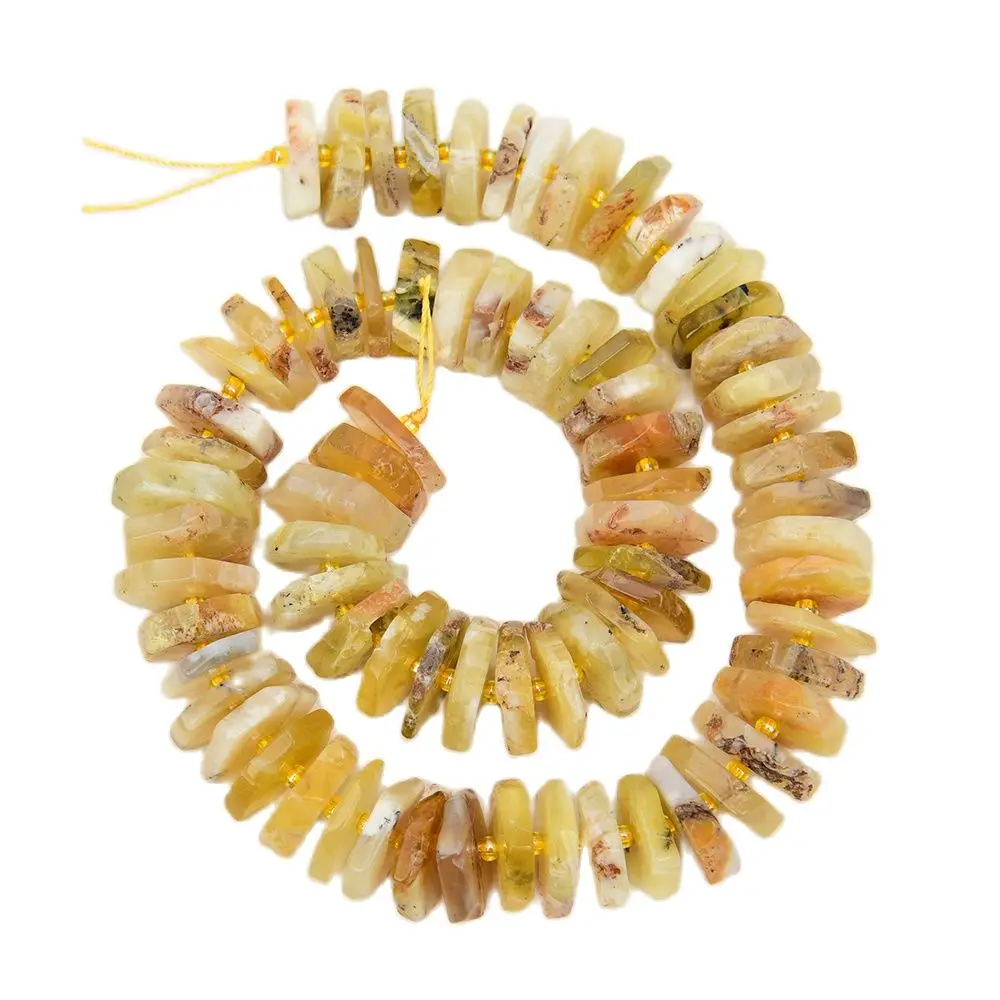 

APDGG Natural Yellow Opal Wheel Disc Rondelle Raw Rough Organic Cut 16" Strands For Necklace Bracelet Jewelry Making DIY