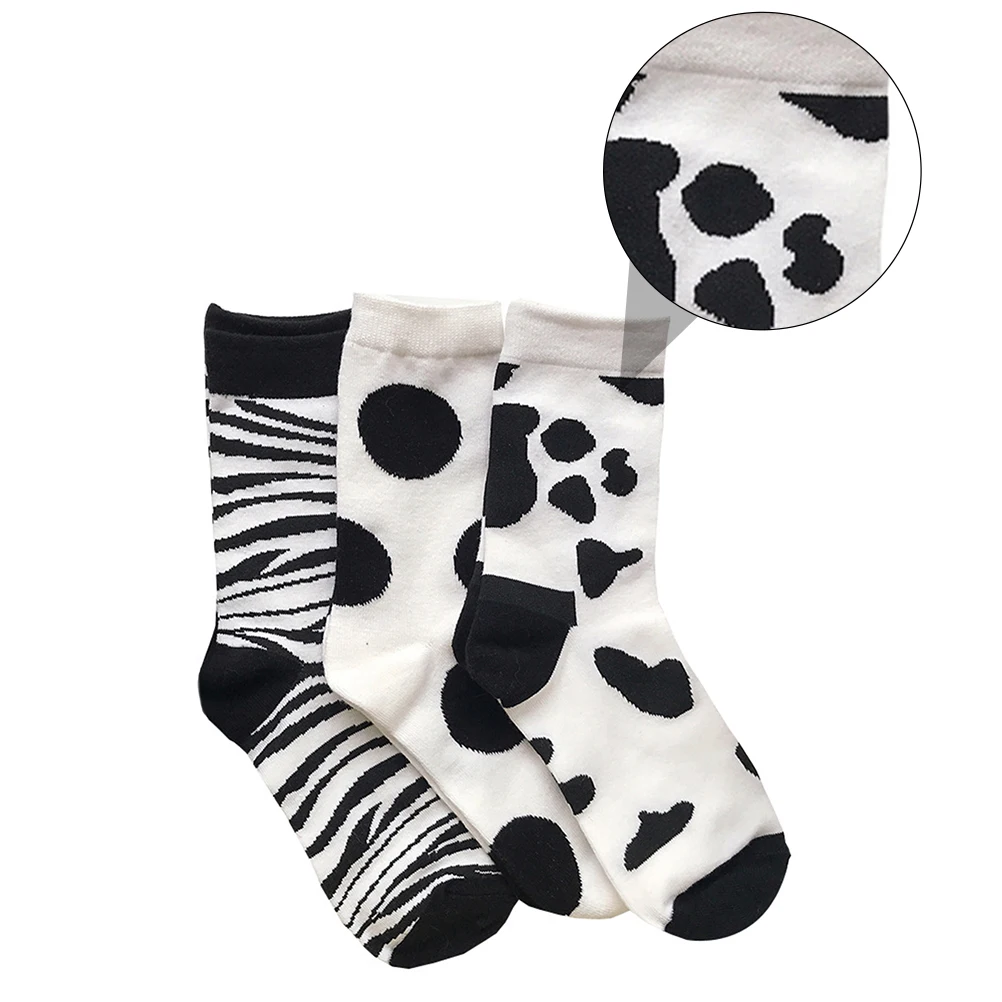 

3pcs Cotton Mid-Cylinder Socks Girls Warm Autumn Winter Fashion Cow Pattern Socks For Women Breathable Wear-Resistant Stockings