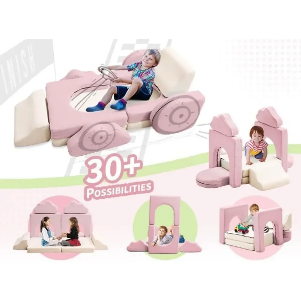 Kinderspielcouch, 10 Stück modulare Kindercouch aus farbblockiertem Cord, modulare Kindercouch für Jungen und Mädchen, Couch für Kinder