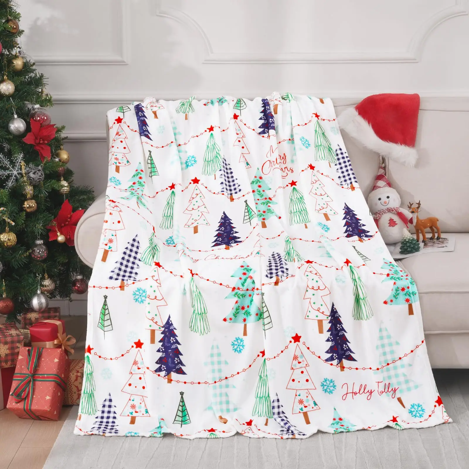 

Одеяло с принтом рождественской елки и снежинок для дивана-кровати, путешествий, кемпинга, гостиной, офиса, кондиционера, одеяло