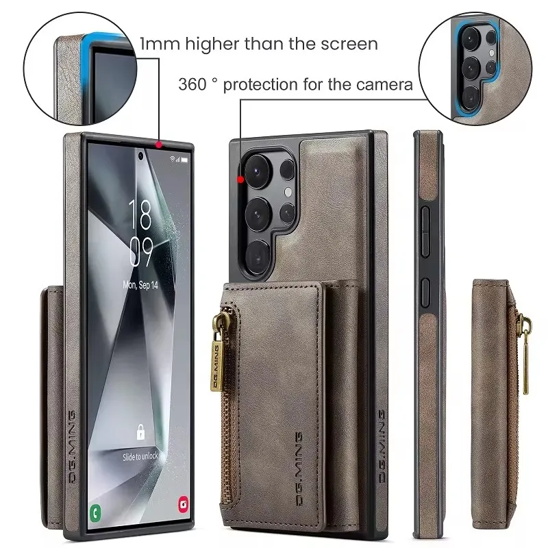 

Leather Phone Case With Card Case For Samsung Galaxy S24 S22Plus S23Ultra S23FE S24Ultra Wireless Charging Magnetic Wallet Style