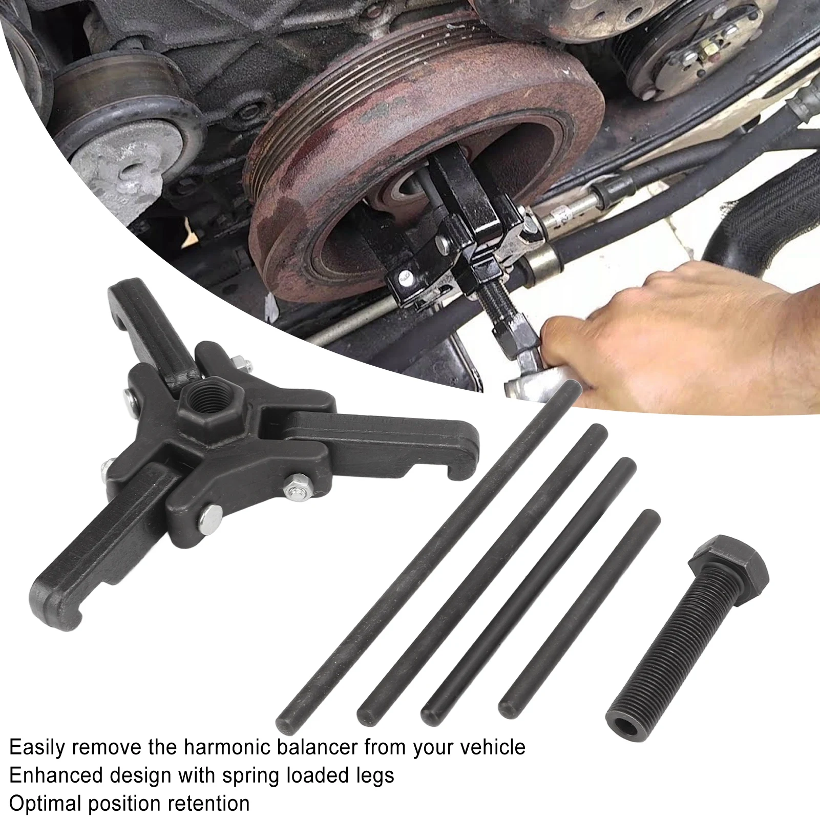 

6pcs Harmonic Damper Pulley Puller Kit Carbon Steel Black Oxide Finish Balancer Repairing Tools