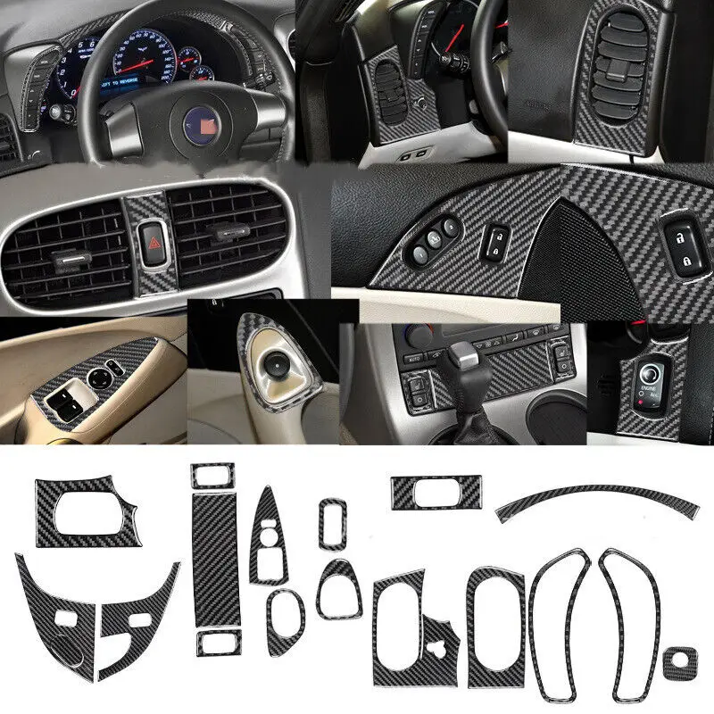 18PCS Carbon Fiber Interior Frame Trim Cover Decor For Corvette C6 2005 2006 2007 2008 2009 2010 2011 2012 2013