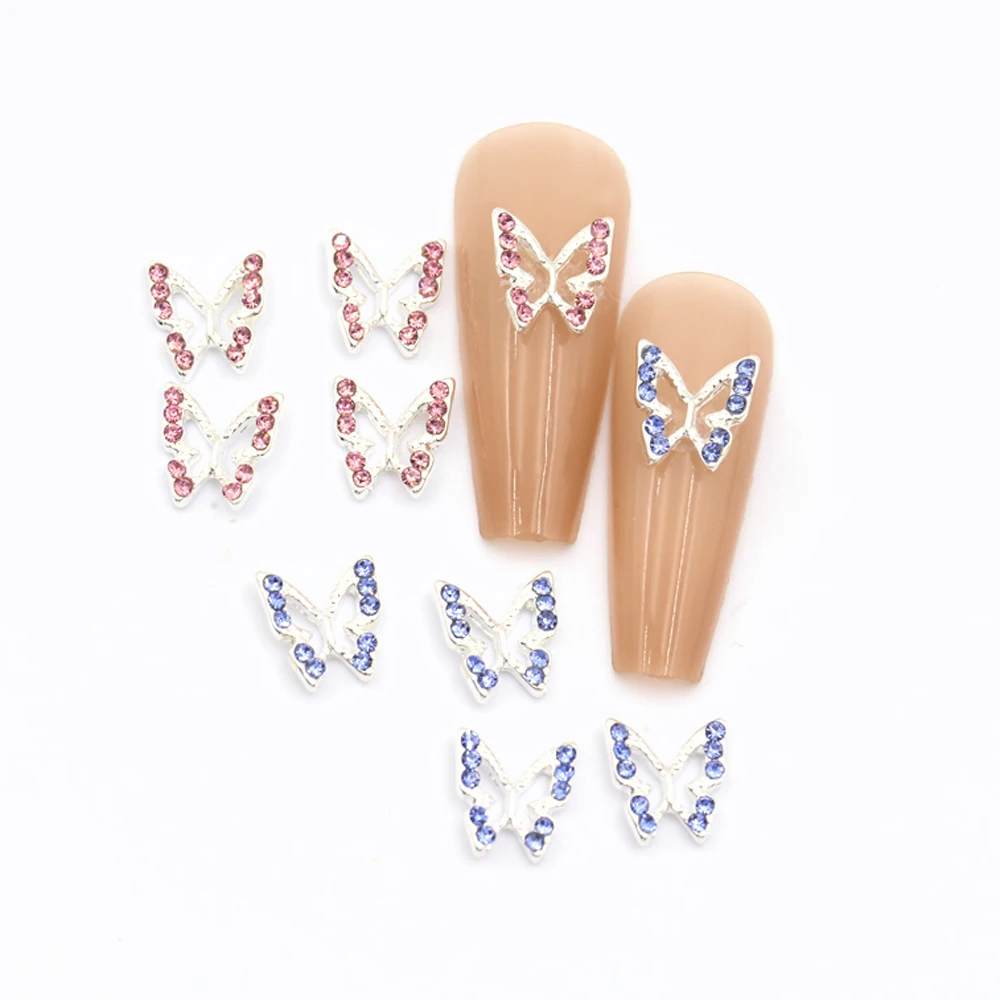 10 Stücke Legierung Schmetterling Nail art Charme Diamant Funkelnden Luxus Ausgehöhlt Schmetterling Nagel Ornament 3D Exquisite Nagel Dekoration