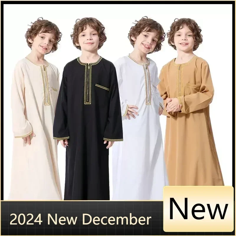 New2024 Dubai Muslim anak laki-laki pakaian anak-anak jubah Abaya Kaftan pakaian Ramadan Islam Oman Arab Qatar anak kostum kaftan