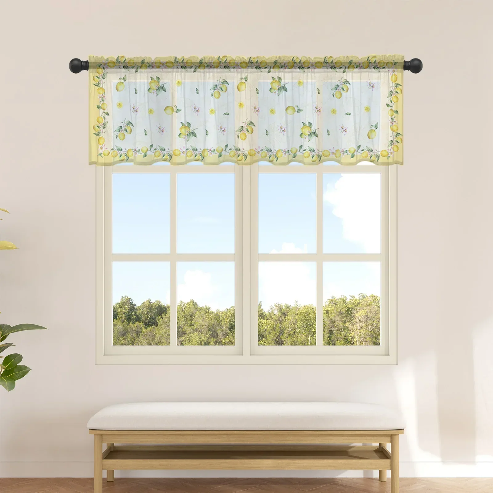 Idyllic Summer Fruit Lemon Kitchen Small Voile Window Curtain Valance Tulle Sheer Short Curtain Cabinet Door Bedroom Home Decor