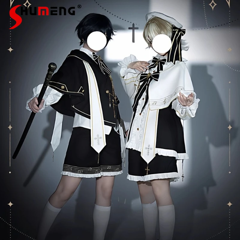 Original Lolita Cosplay Prince Costume French Court Style Retro Halloween Cos Outfits Long Sleeve Shirt Shorts Cape 3-Piece Set