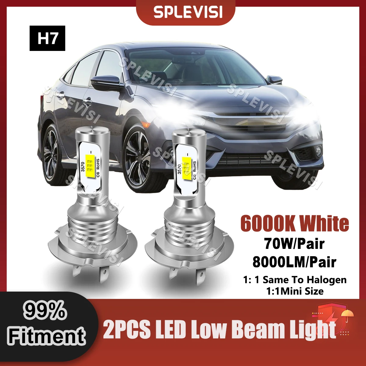 

SPLEVISI LED H7 Headlight Low Beam Bulbs 9V-24V 8000LM For Honda Civic MK8 2005 2006 2007 2008 2009 2010 2011 Replace Car Lamp