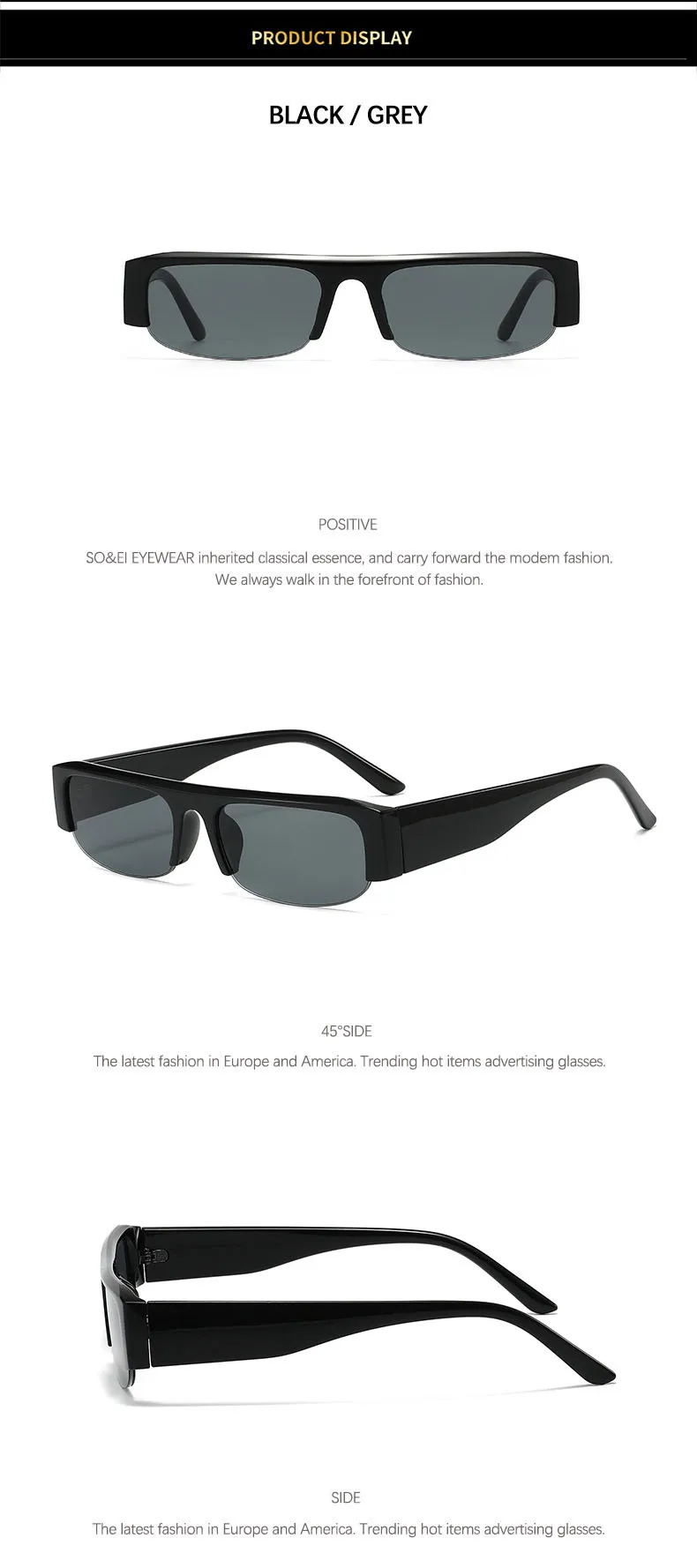 SO&EI Metallscharnier Kleine Rechteckige Sonnenbrille Photochrome Gläser UV400 Modische Halbrahmen Blaulichtfilter Brillengestelle – Detail 5