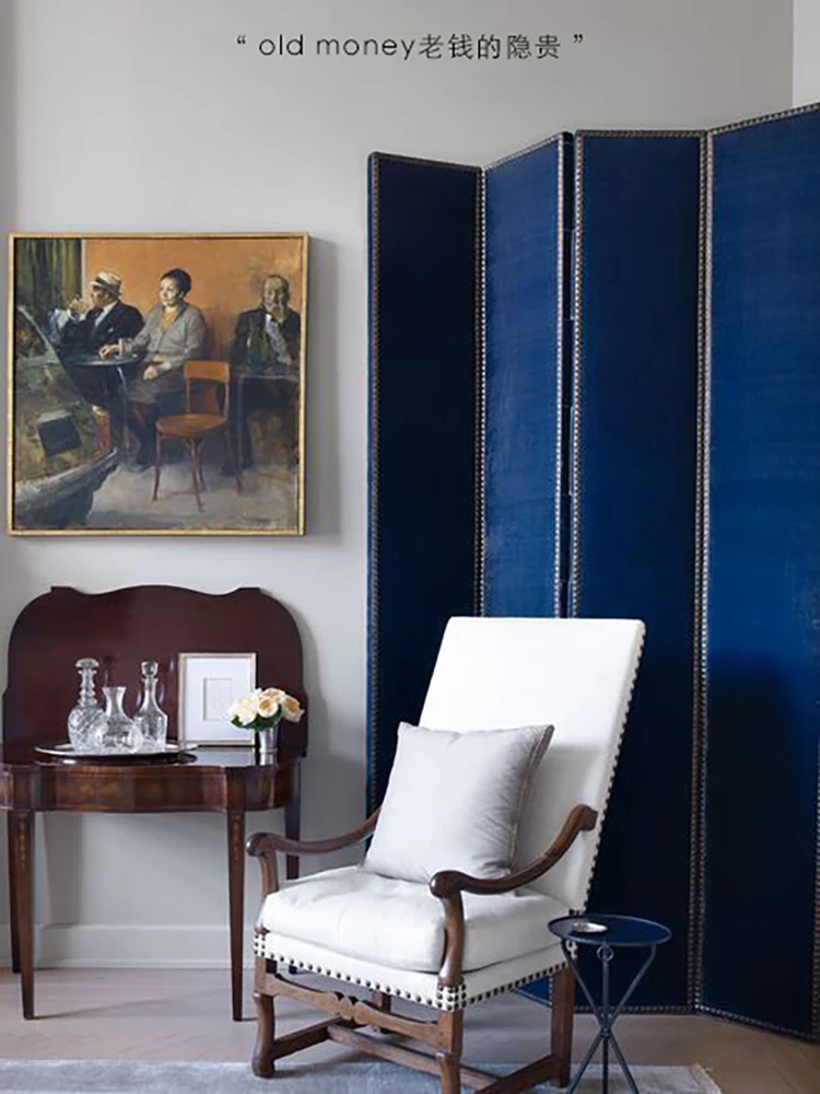 ฉากกั้นห้องสี่ตอนลายขนม้าเทียมสีน้ำเงิน “บ้านลับ” คุณภาพสูง ดีไซน์หรูหรา