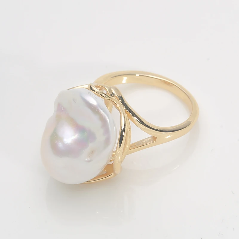 925 Sterling Silver Classic Natural Freshwater Baroque Large irregularity Pearl Ring 15-30MM adjustable size Fine jewelry RZ