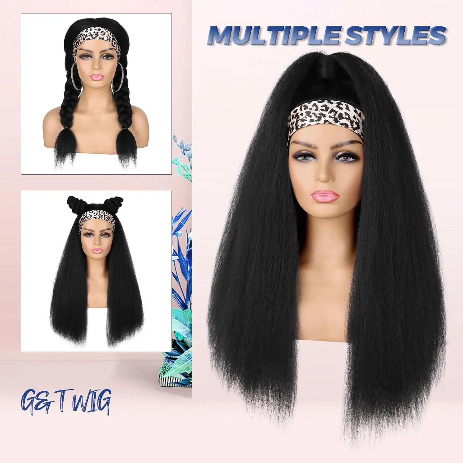 Perruque Yaki synthétique lisse avec bandeau, 18 à 26 pouces, longue et crépue, entièrement faite à la Machine, sans Lace Front Wig, pour femmes noires