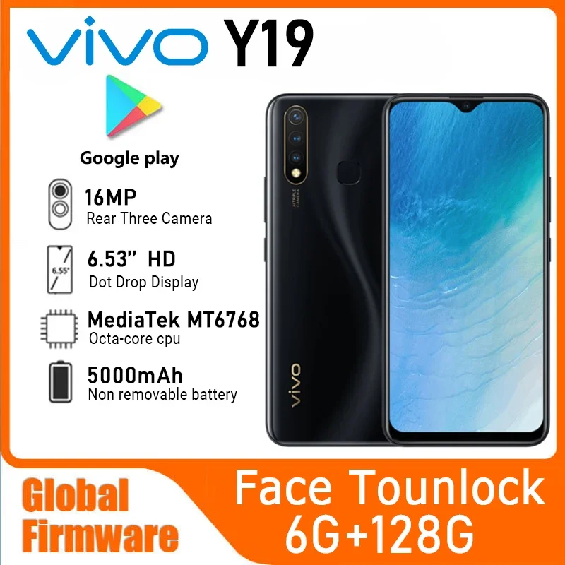 Vivo-smartphone, Y19, RAM 6 Go, ROM 128 Go, 13 MP, Android 5000, 4G, téléphone intelligent, terminal mobile, quatre caméras, Octa Core, processeur Dean MTK6765, batterie 9.0 mAh, lecteur d'empreintes digitales