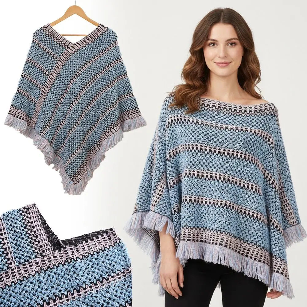 

Модная осенне-зимняя теплая вязаная шаль в этническом стиле, полосатая шаль с кисточками, накидка, вязаный шарф для женщин и девочек