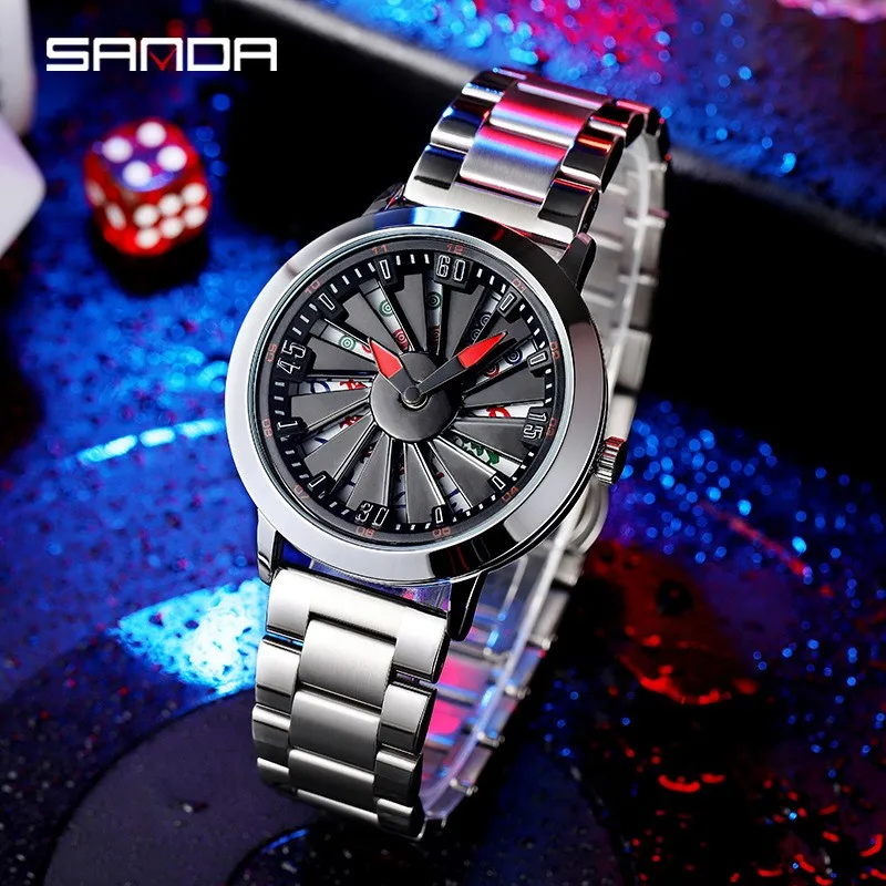 Fashion Sanda Brand P1045 Men\'s Quartz Watch Luxury Business Waterproof Pointer Stainless Leather Wrist Watches For Male Gift