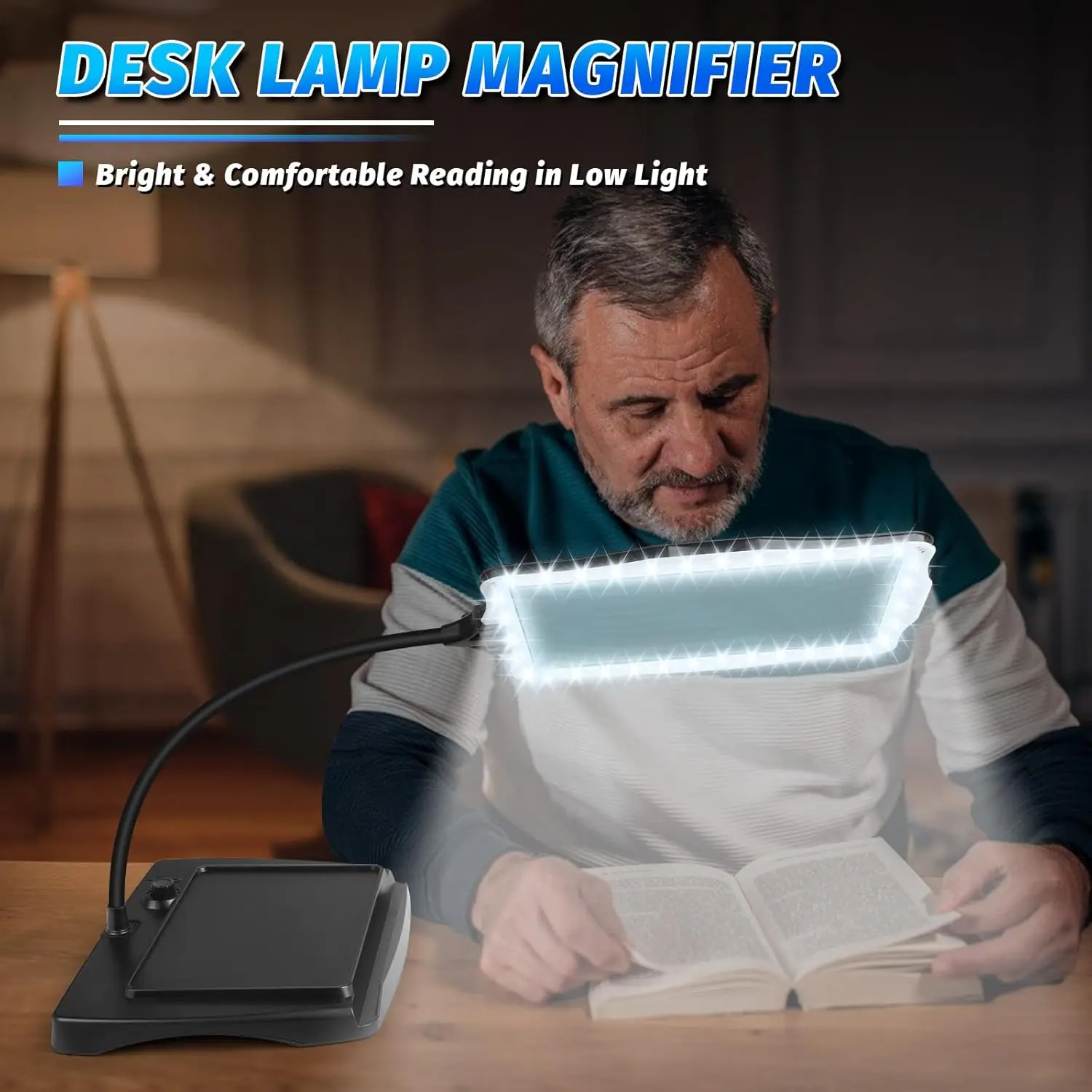 10X Large Rechargeable Magnifying Glass with Light and Stand, Flexible Gooseneck Desk Lamp for Reading,Sewing,Crafts, Close Work