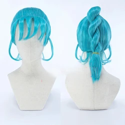 Bulma Cosplay Wig Buruma Wig Blue Braided Wigs Ponytail Pigtails Heat Resistant Hair Halloween Role Play Costume + Wig Cap