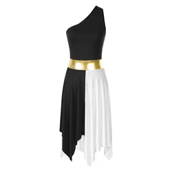 Women's Asymmetrical Praise Dance Dress Sleeveless Color Block Patchwork Liturgical Worship Ballroom Lyrical Dance Dresses