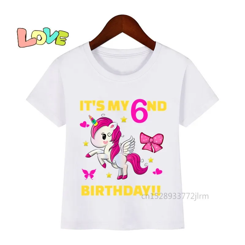 Kids Cartoon Unicorn 1-9 Birthday Number Print T Shirt Children It Is My Birthday T-shirts Boy&Girl Funny Gift Tshirt Present