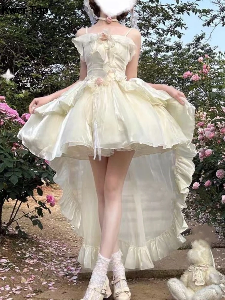 Fashion Elegant Birthday Lolita Party Dress With Underskirt Outfits Women French Ruffles Dancing Vestidos Summer Korean Clothes