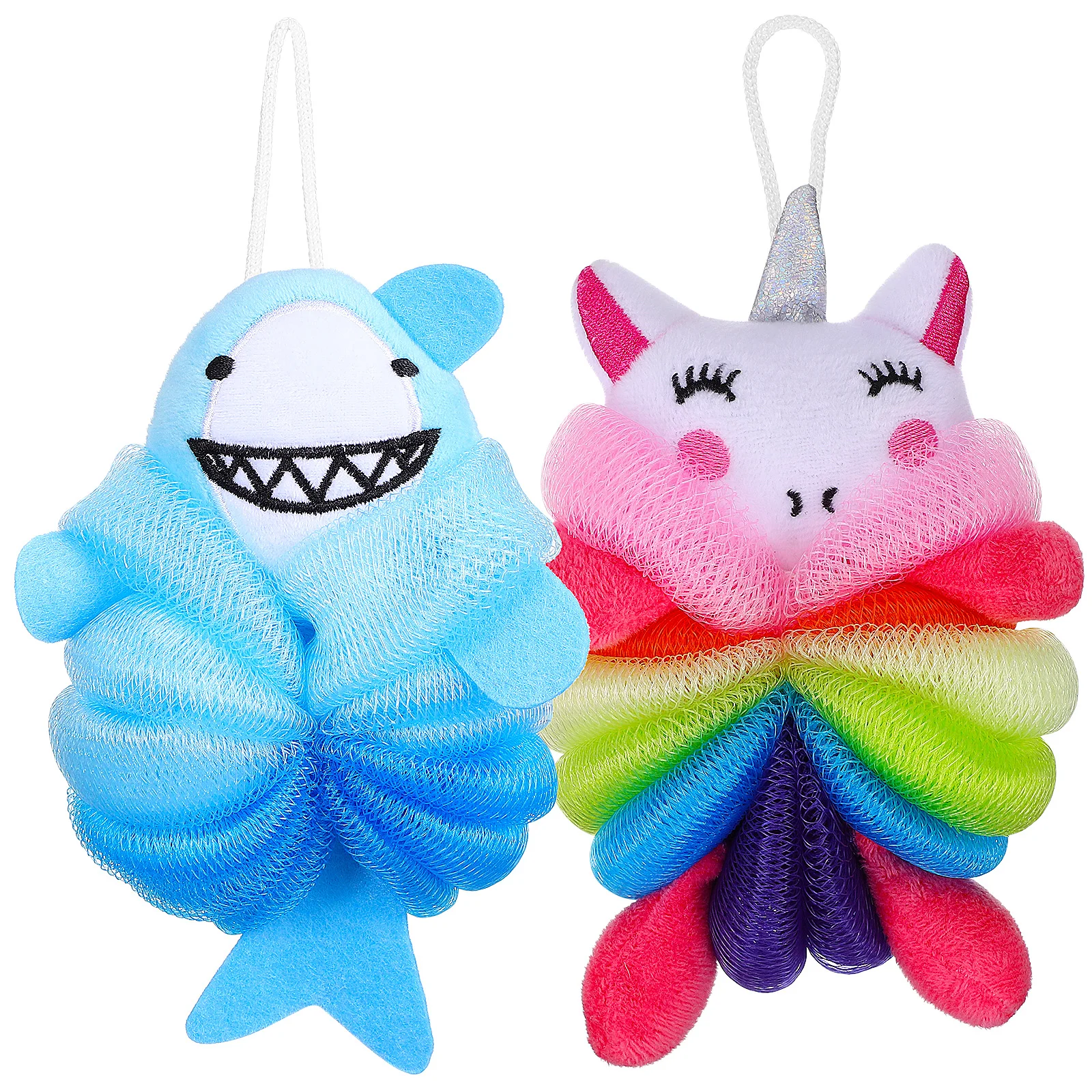 

2Pcs Shower Sponge Bath Loofah Kids Scrubber Cartoon Unicorn Shark Soft Cleaning Body Exfoliating Bathroom Storage