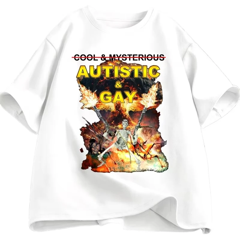 التوحد والمثليين الهيكل العظمي انفجار تي شيرت محفور الجرافيك تي شيرت ملعون الهيكل العظمي التوحد ميمي الرجال النساء تيز ملابس الصيف #3