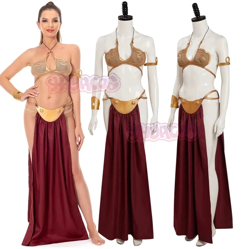 섹시한 레이아 코스프레 노예 드레스 영화 우주 전투 판타지 의상 변장 비키니 세트 성인 여성 소녀 롤플레이 의상